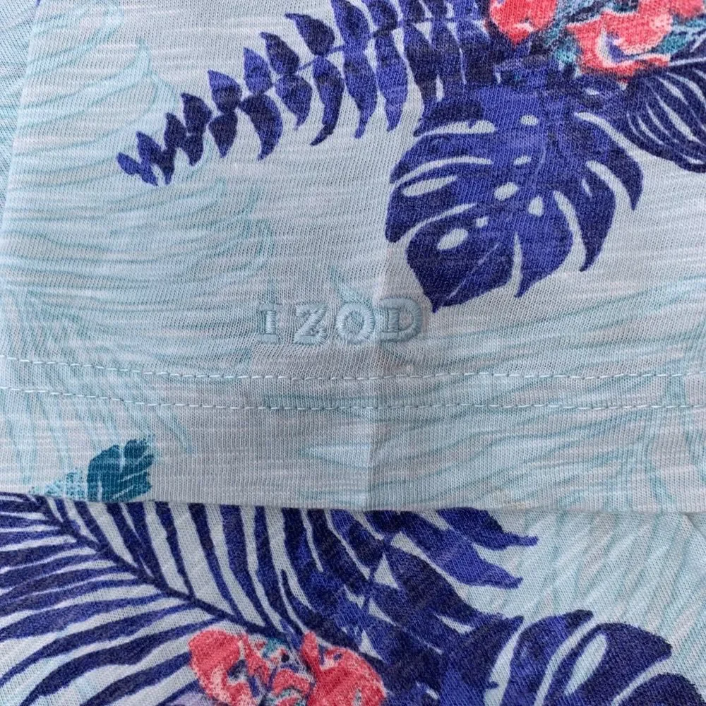 IZOD Saltwater Teal Tropical Relaxed Classic Mens Short Sleeve Polo Shirt‎ Sz XL